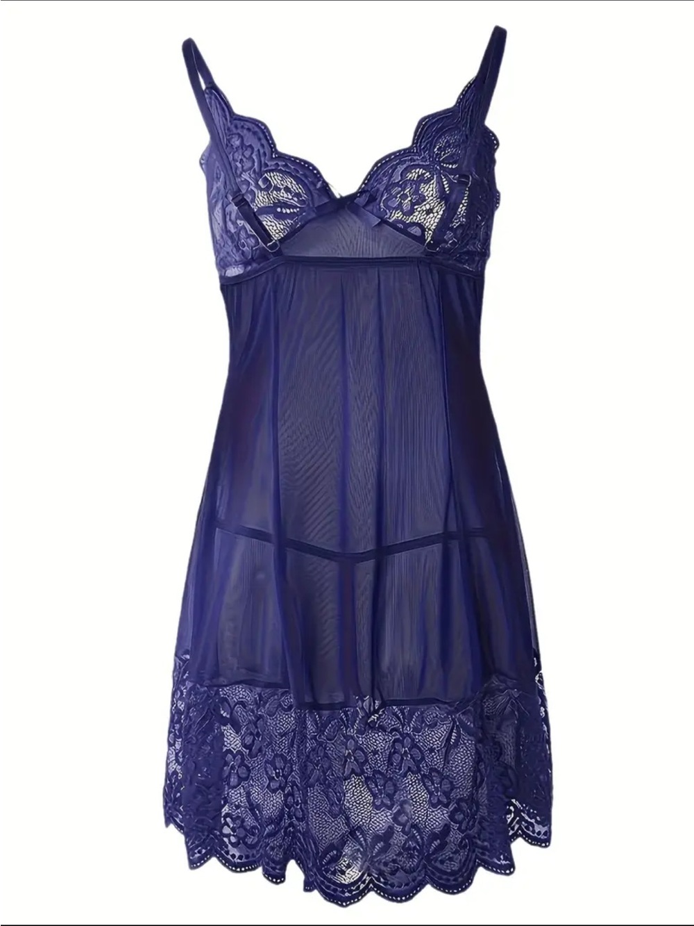 Navy, Floral, Semi-Sheer, Lingerie Slip - Picture 4 of 5